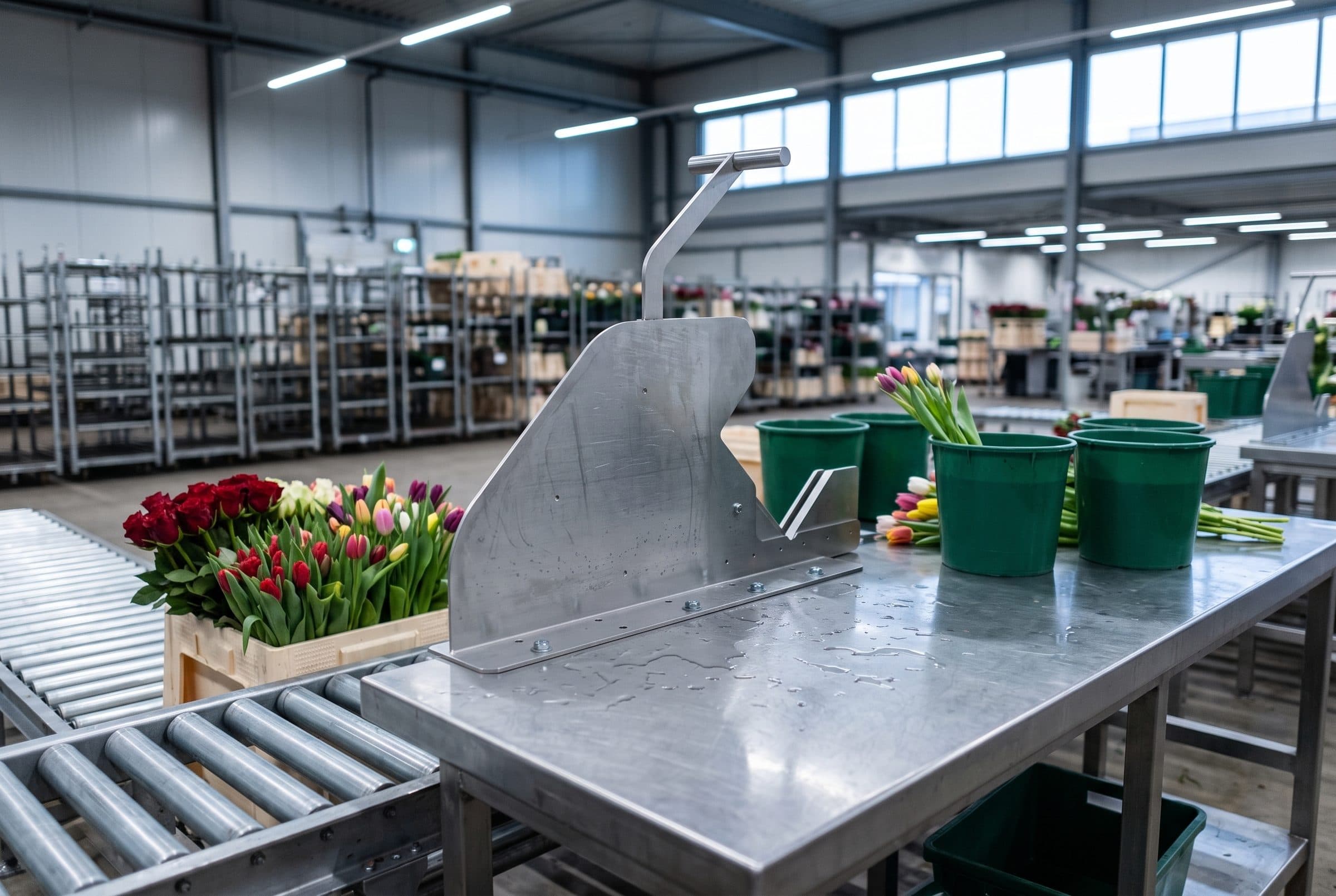 Visualisation: flower cutter in a packing hall