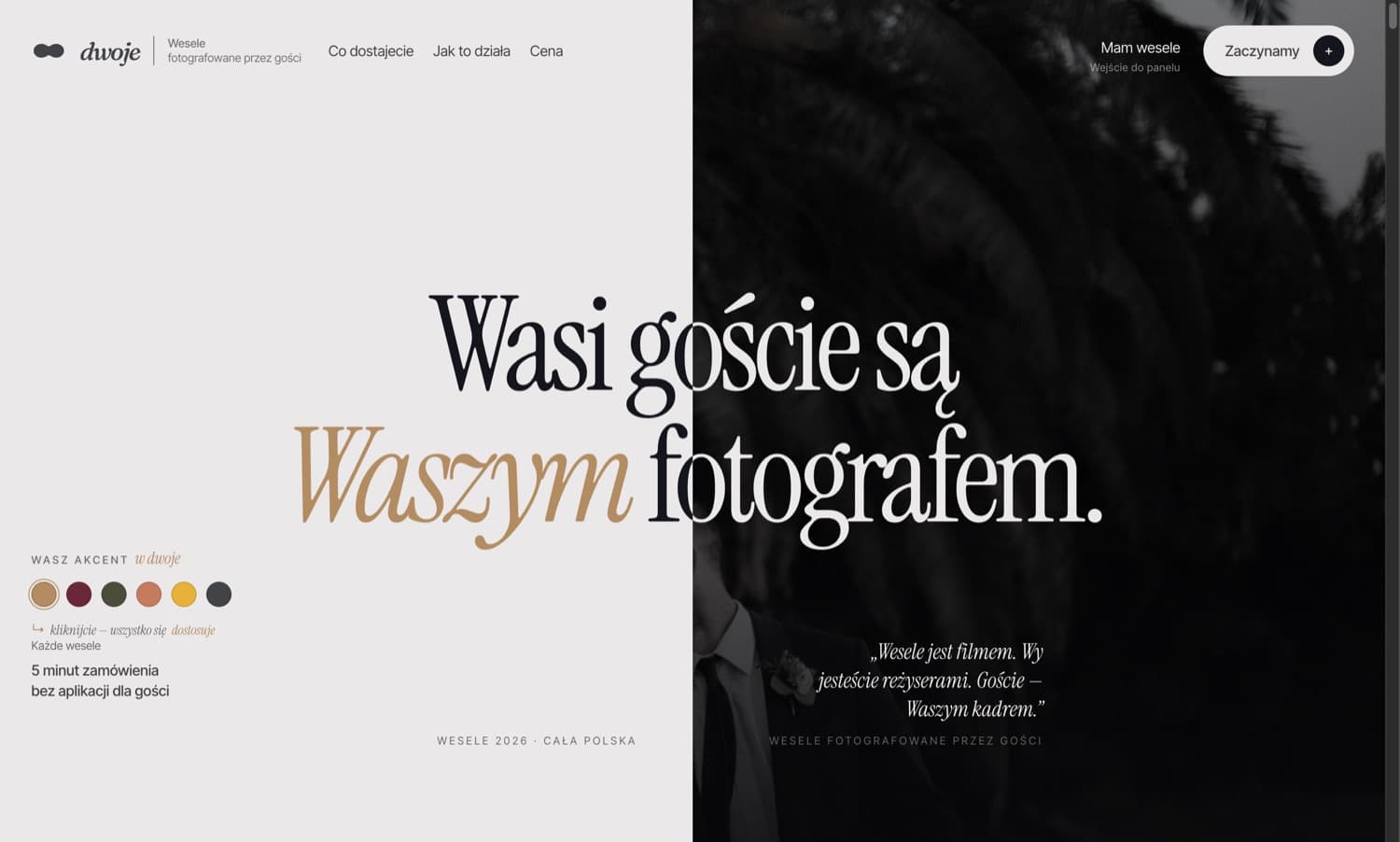 Strona dwoje.xyz z koncepcja zdjec weselnych