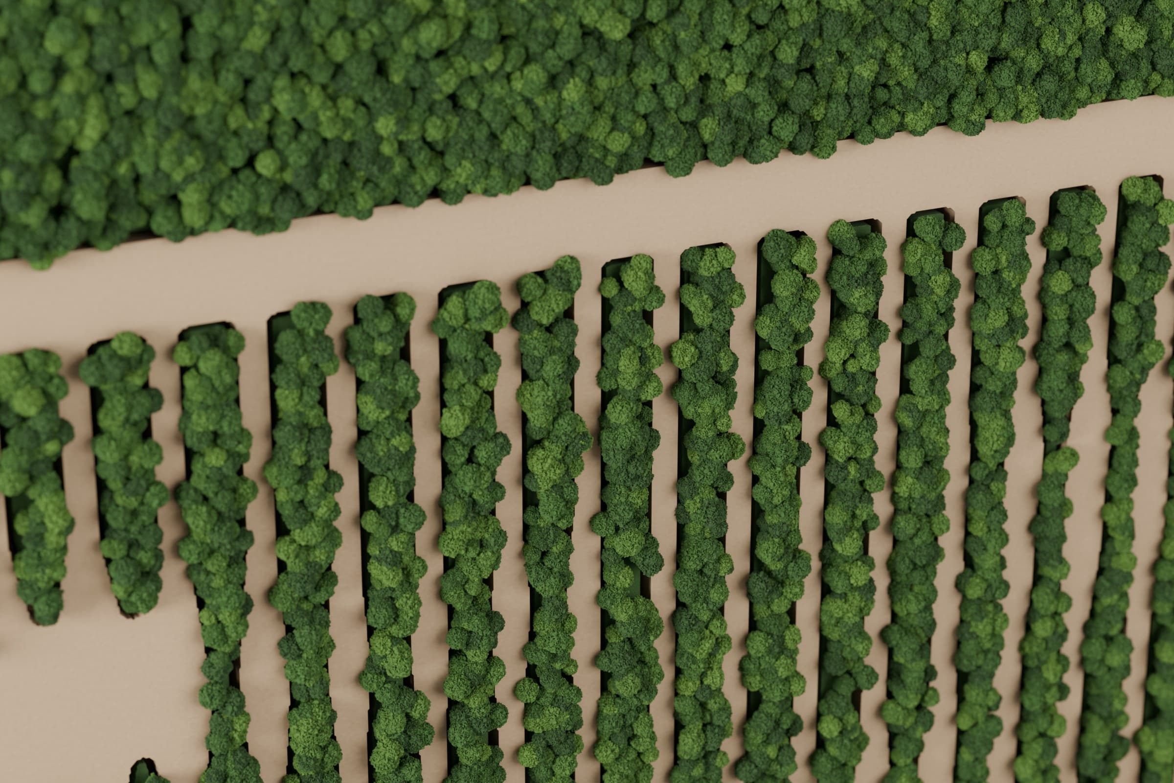 Render z modelu 3D (Blender). To samo ujęcie po wklejeniu chrobotka: żebra płyty zostają widoczne.