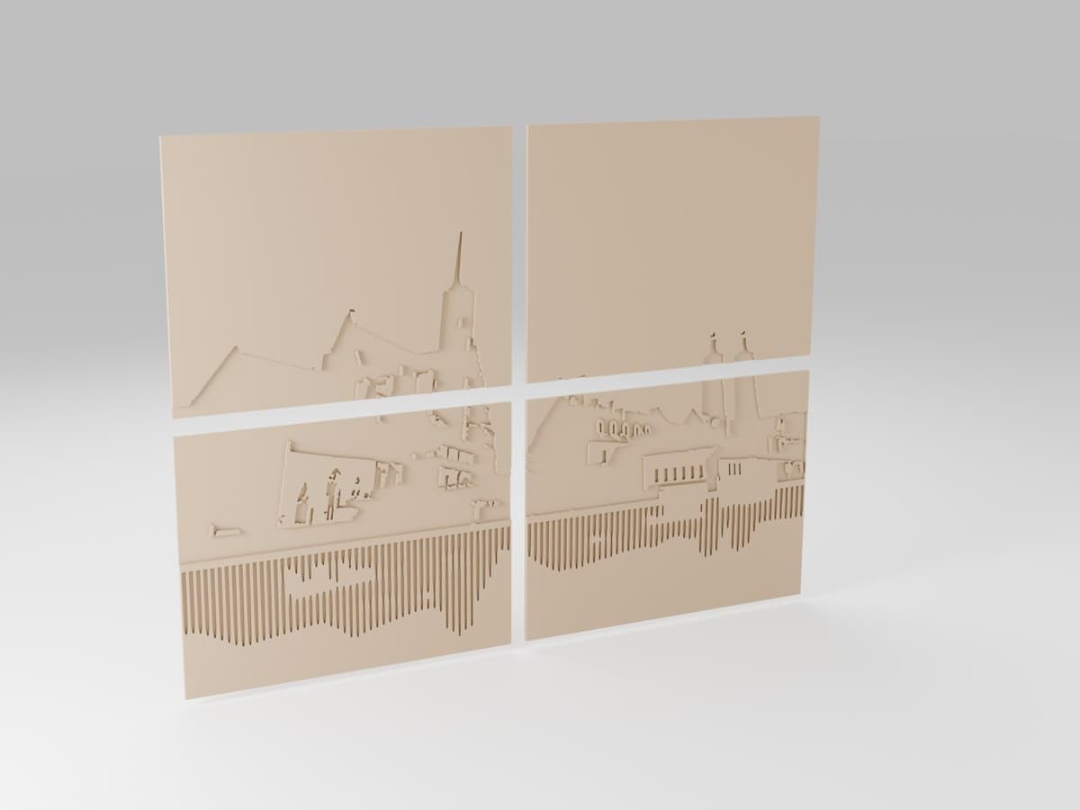 Model 3D: 4 panele z jednego arkusza